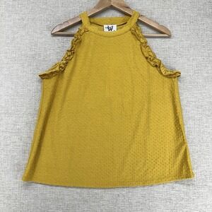 Who Wear What When Where‎ Tank Top Womens Large Yellow Halter Ruffle Swiss Dot